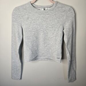 Aritzia TNA Thermal Waffle Knit Long Sleeve Cropped Shirt Womens S Gray Casual